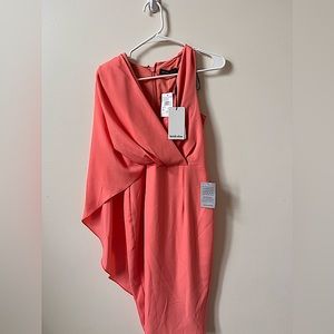 Lavish Alice One Shoulder Caped Midi Dress in Cantaloupe